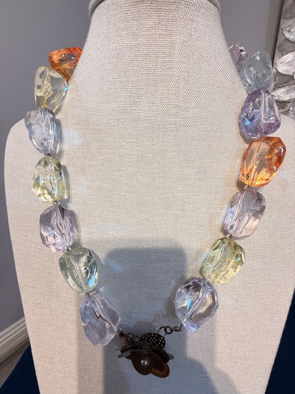 Vintage Ribbon Pastel Lucite Bead Necklace 26”